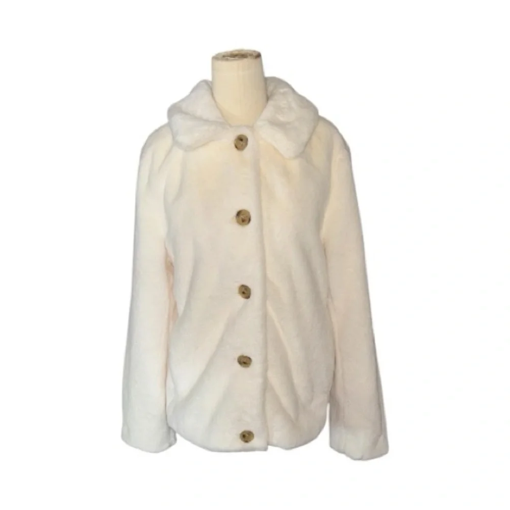 J. Crew Ivory White Cream Faux Fur Jacket